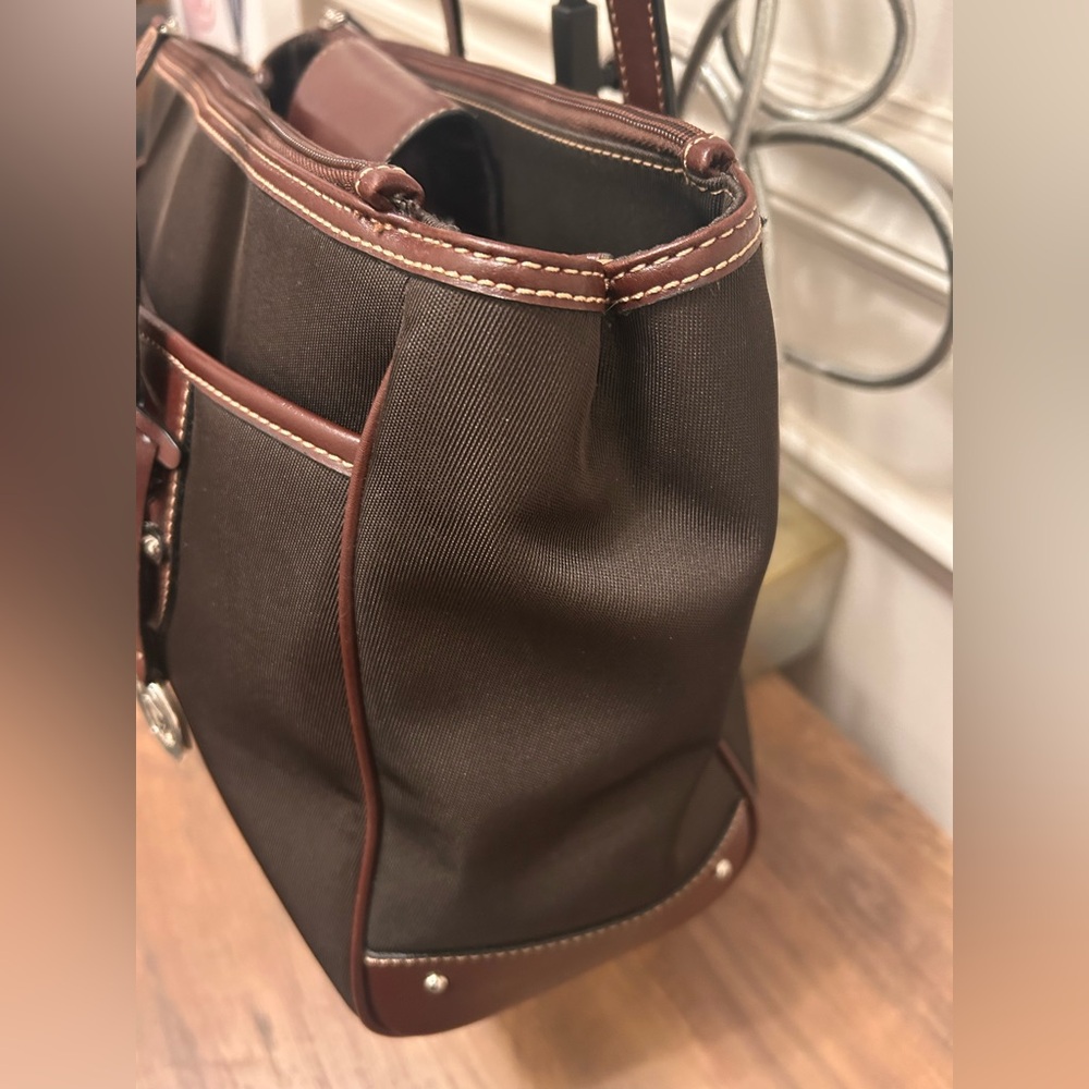 Etienne Aigner Brown Shoulder Nylon and Leather Tote Bag with Bag Scarf - Picture 8 of 14